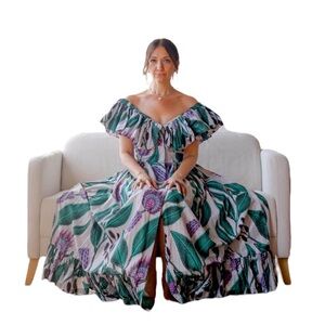 Sika Anthropologie Purple Off the Shoulder Floral Printed Maxi Dress US 6